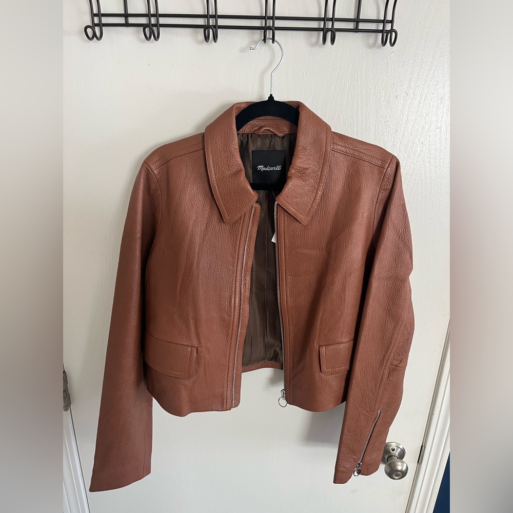 Madewell NWT shrunken zip-front leather jacket in cedar - Picture 11 of 11